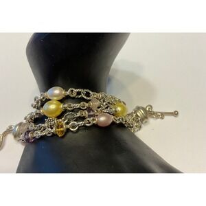 Michael Dawkins Sterling Silver Pearl Amethyst Citrine Multi-Strand Bracelet